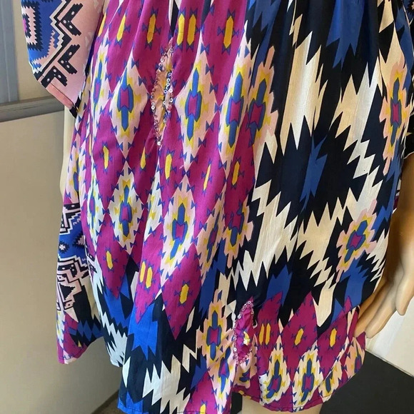 RHONA SUTTON Womens S-L Kimono - Sheer Top Cover Up Sequins Artsy Boho Coastal - Picture 7 of 9